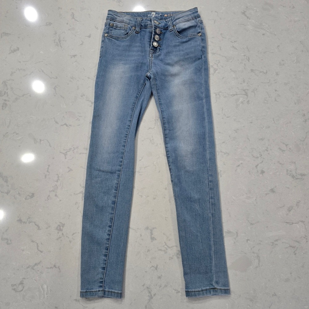 7 For All Mankind Kids The Skinny Light Wash Exposed Button Fly Jeans Size 10
